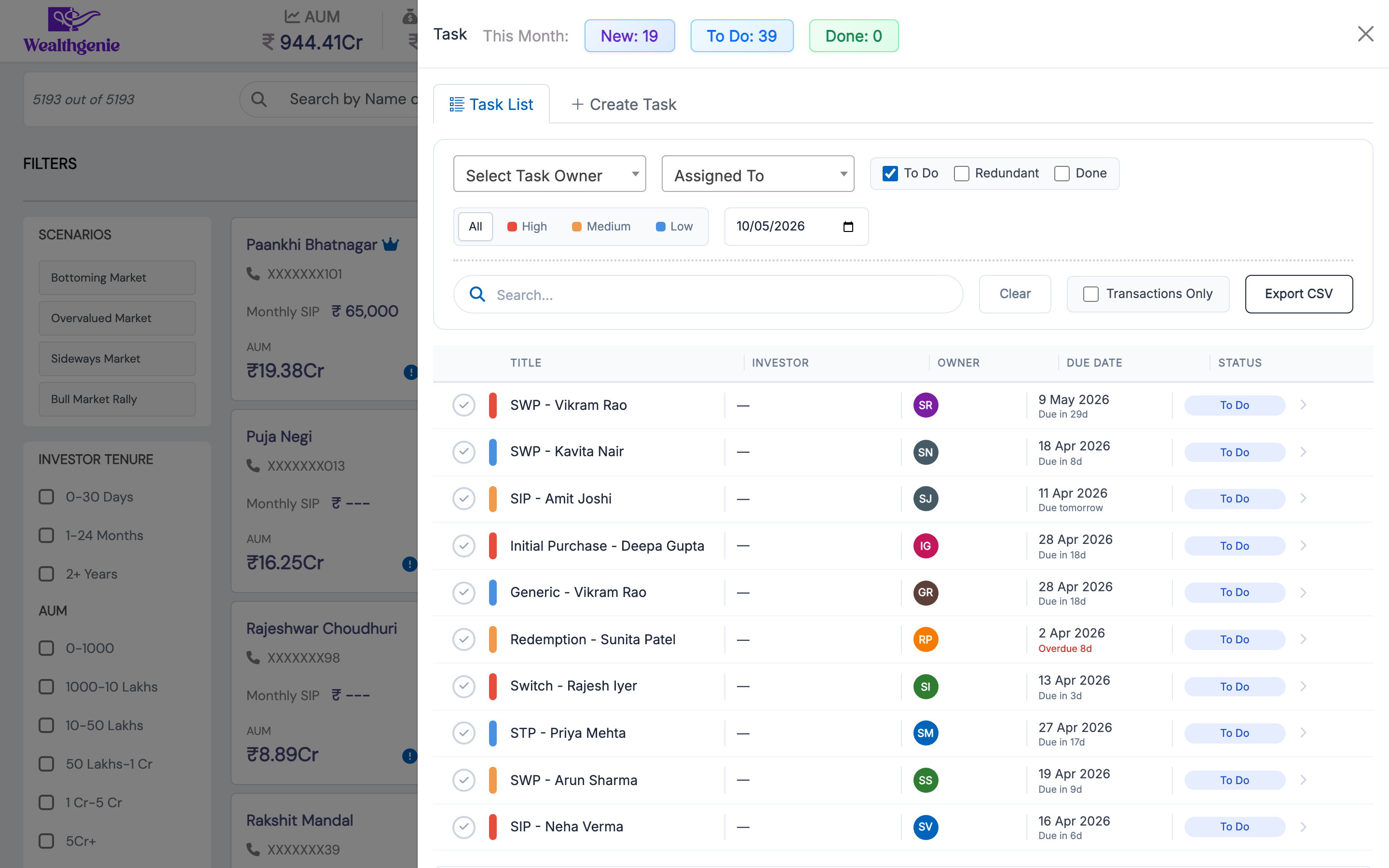 Task Management with Filters and Status